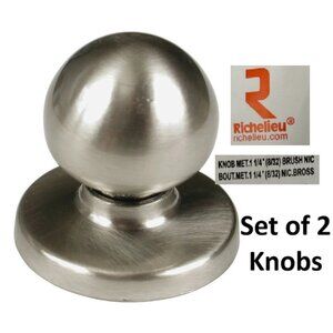 Richelieu Evanston Set of 2 Round Closet Door Knob 1-1/4" Brushed Nickel Steel